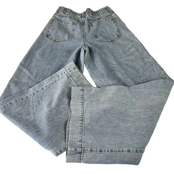 Forever 21 Jeans Women's Light Wash Wide Leg High Rise Exposed Buttons Elastic - Picture 11 of 15